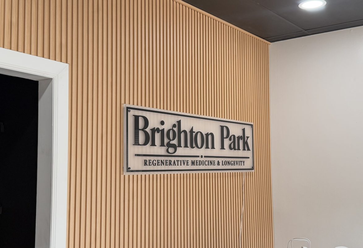 Brighton Park Regenerative Medicine and Longevity sign inside the Syracuse clinic